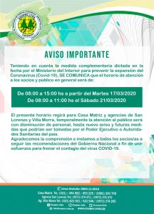 AVISO: Horario Especial