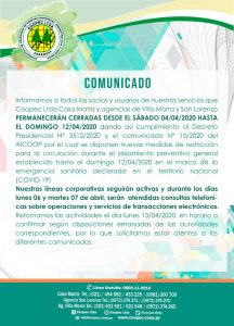 COMUNICADO CIERRE TEMPORAL POR SEMANA SANTA
