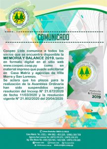 MEMORIA Y BALANCE 2019