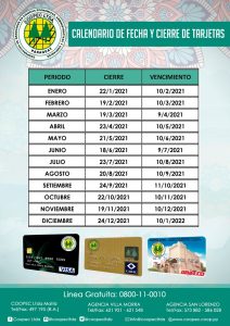 CALENDARIO DE CIERRE DE TARJETAS