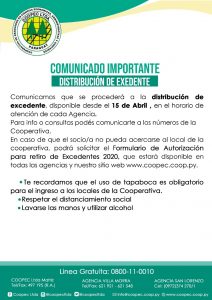 DISTRIBUCIÓN DE EXCEDENTES EJERCICIO 2020
