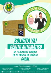 DISPONIBLE DÉBITO AUTOMÁTICO DE TARJETA CABAL PARA RUEDA DE AHORROS