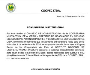 AVISO IMPORTANTE: «SUSPENSIÓN DE LA ASAMBLEA EXTRAORDINARIA SEP/2024»